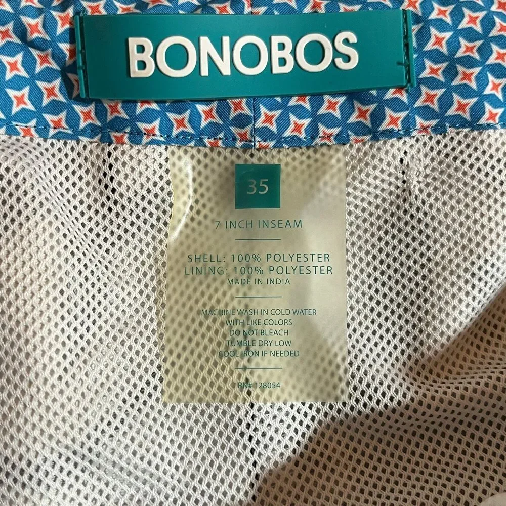Bonobos‎ Swim Trunks Mens Size 35 Black White Floral Drawstring Lined Pockets